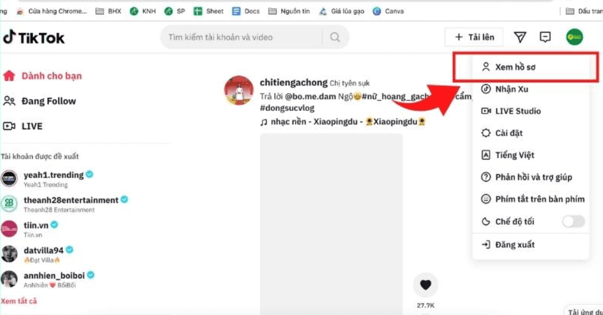 Bước 3: Nhấn vào ảnh đại diện ở góc trên bên phải, chọn “View profile” (Xem hồ sơ)