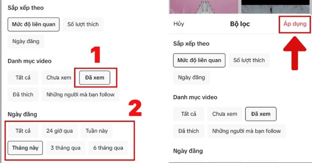 Sử dụng bộ lọc để xem lại video đã xem trên TikTok