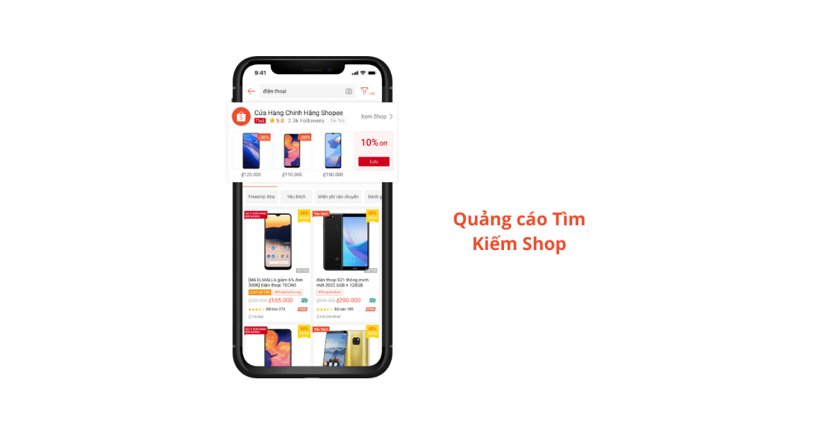 Quảng cáo tìm kiếm shop trên Shopee