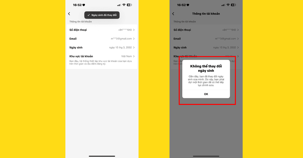 TikTok hiện không cho thay đổi ngày sinh quá nhiều lần, vì vậy hãy cân nhắc thay đổi cho phù hợp