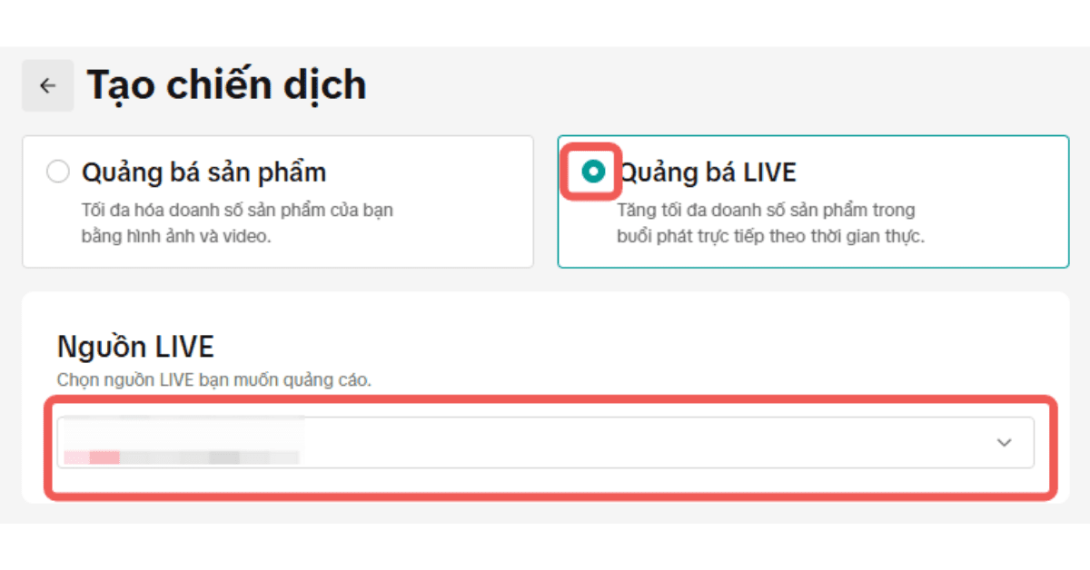 Ấn vào Quảng bá LIVE (Promote LIVE)