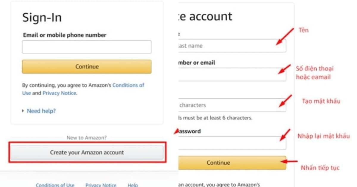 Tạo tài khoản Amazon