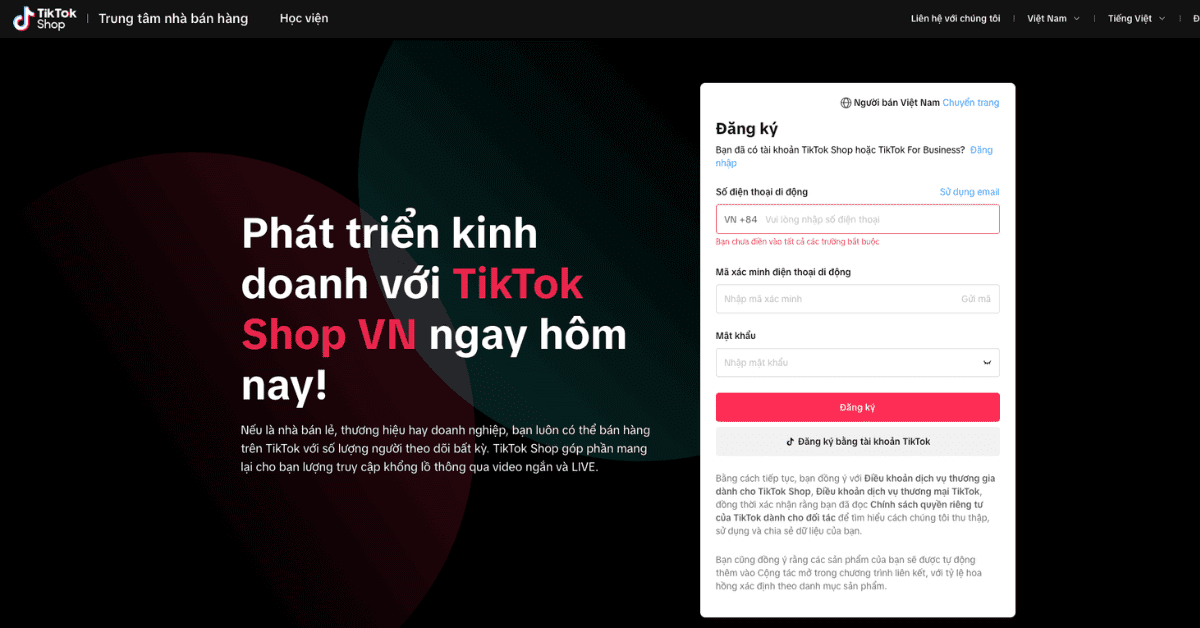 Có tài khoản TikTok Shop