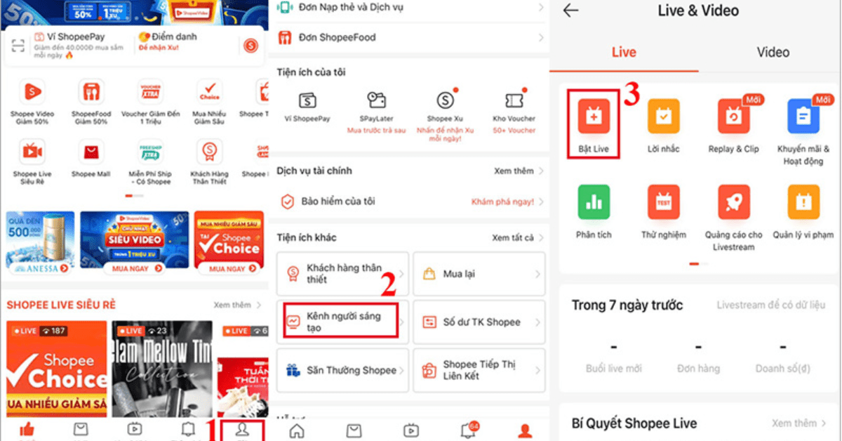 Mở ứng dụng Shopee và truy cập Shopee Live