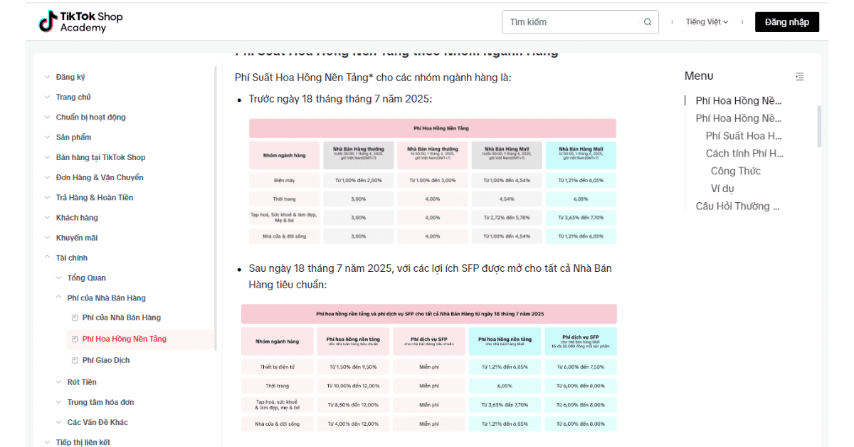 Bảng phí hoa hồng mới nhất (áp dụng từ 18/07/2025)