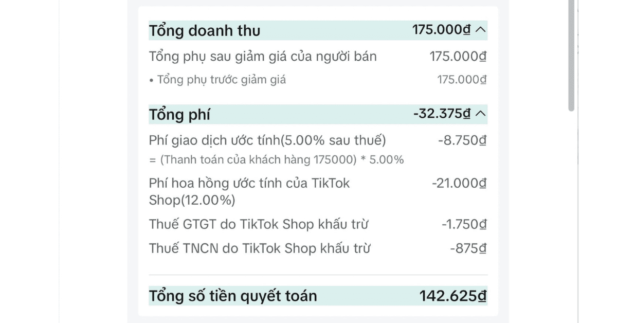 Công thức tính tổng chi phí trên một đơn hàng TikTok Shop