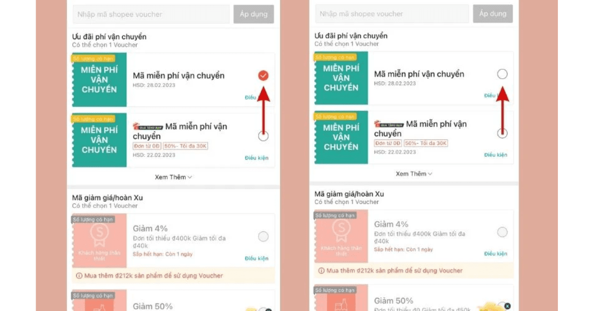 Cách 1: Gỡ mã giảm giá và đặt lại đơn hàng