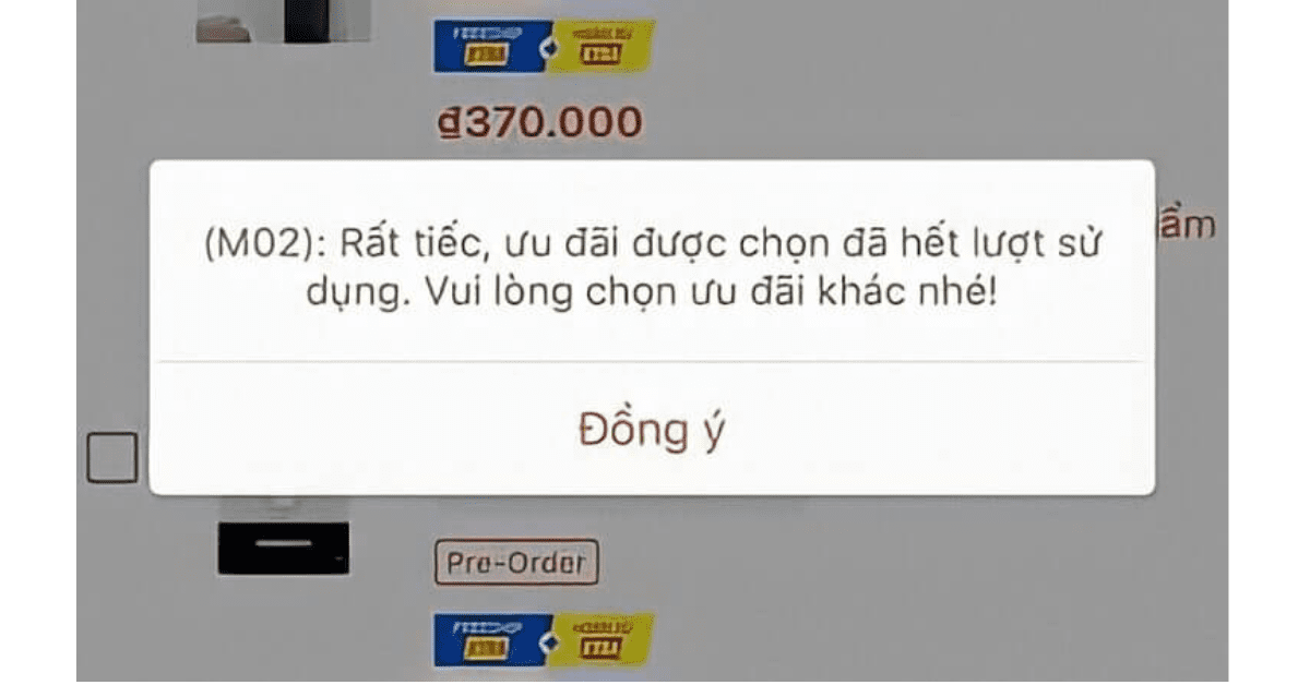 Mã giảm giá đã hết lượt sử dụng hoặc hết hạn