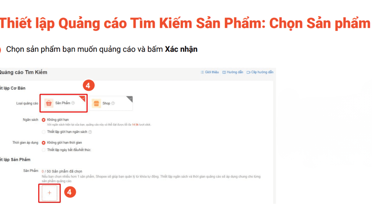 Chọn loại quảng cáo và sản phẩm